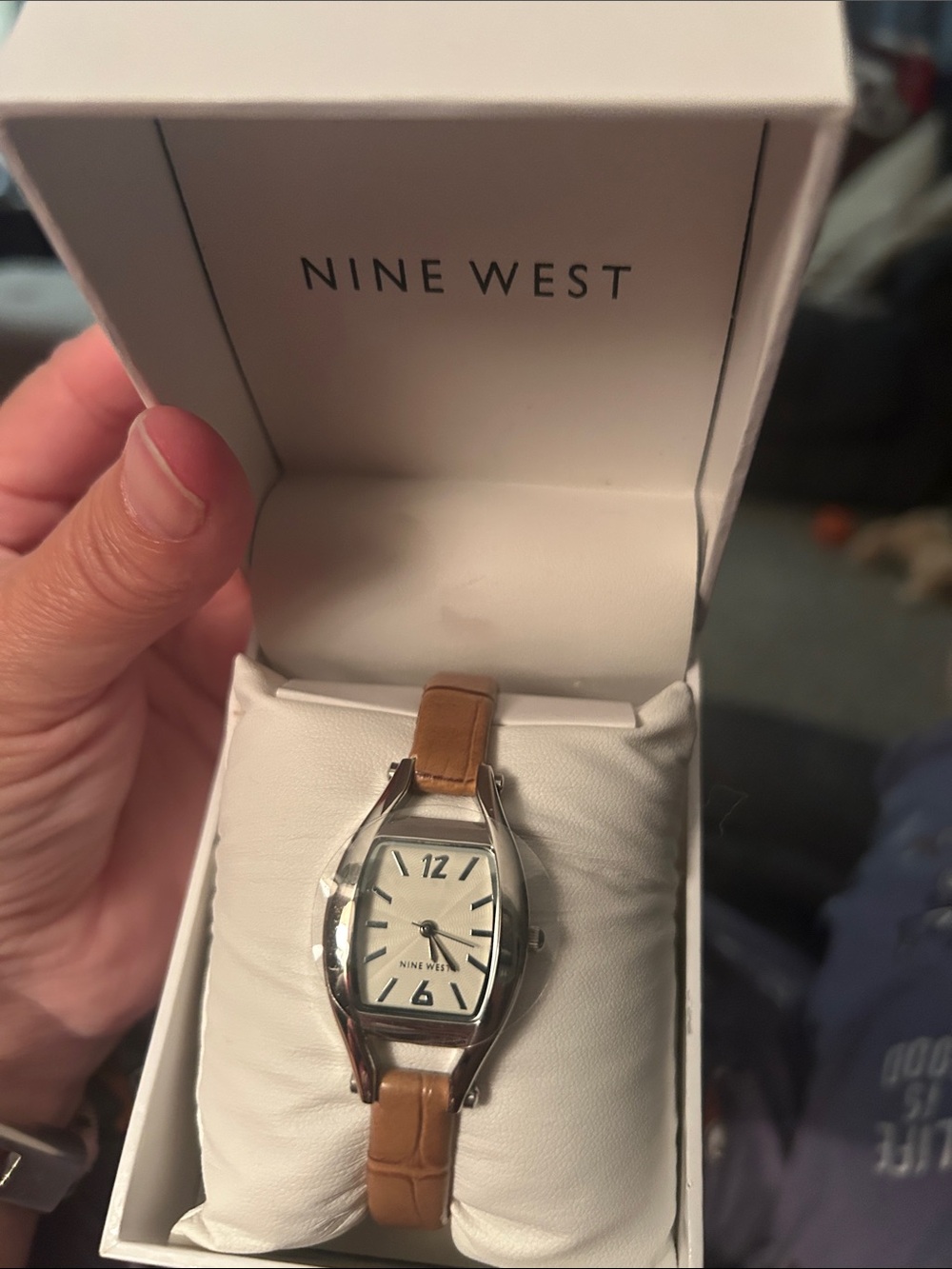 NIB Nine West Tan Leather Strap Watch with Silver-Tone Case